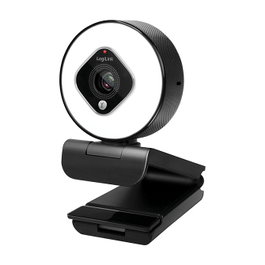 LogiLink Webcam FHD con campo de visión de 76°, doble micrófono, enfoque automático, anillo de luz y trípode