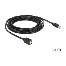 DeLOCK 83429 Cable de Extensión USB 2.0 B Macho a Hembra, 5 Metros, Negro