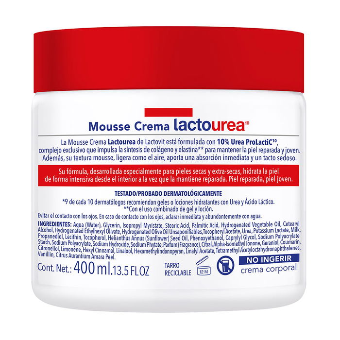 Lactovit Mousse Crema Lactourea Cara y Cuerpo 400 ml - Tratamiento Intensivo Reparador e Hidratante con 10% Urea ProLactic10