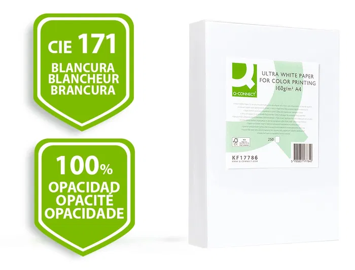 Q-connect Papel Fotocopiadora Ultra White Din A4 160 Gramos Paquete de 250 Hojas Q-connect Papel Fotocopiadora Ultra White Din A4 160 Gramos Paquete de 250 Hojas