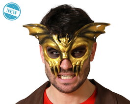 Antifaz Murciélago Dorado Metalizado Con Detalles Góticos para Halloween y Fiestas de Máscaras