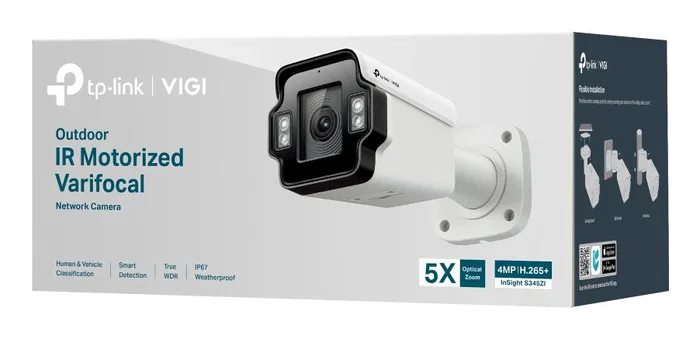 TP-Link VIGI Cámara de seguridad exterior S345ZI 4MP 2688x1520 - Formato bala varifocal motorizada 5x, visión nocturna IR 10m, IP67, PoE