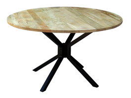 DKD Home Decor Mesa Redonda Comedor Loft Natural Negro Mango Metal 127x127x75 cm
