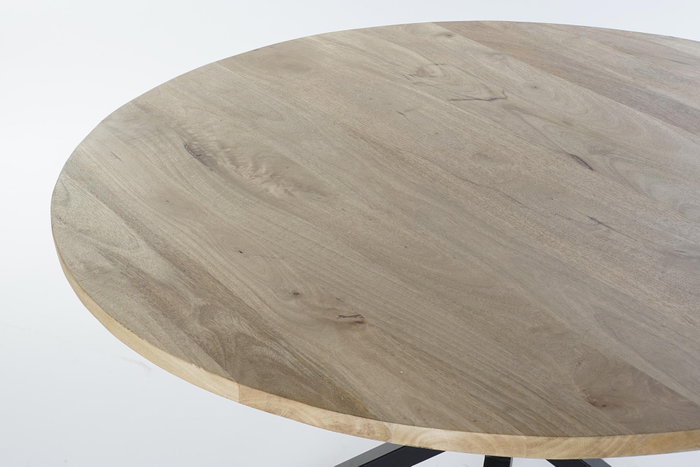 DKD Home Decor Mesa Redonda Comedor Loft Natural Negro Mango Metal 127x127x75 cm