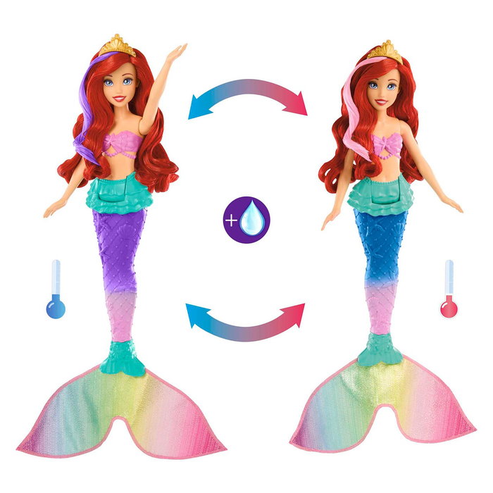 Mattel Disney Princess Ariel Muñeca Cambia Color Y Nada HPD43 +3 Años Inspirada En La Sirenita
