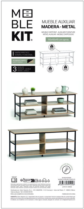 Inde Mueble Auxiliar 3 Niveles 110x40x45 cm Moblekit