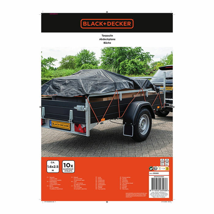 Black+Decker Lona para remolque negra 1,6x2,5m Black+Decker Lona para remolque negra 1,6x2,5m