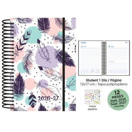 Agenda Escolar (2026-27) Senfort Student Decorada Espiral Tapa Pp Con Goma 120X170 D/P Plumas