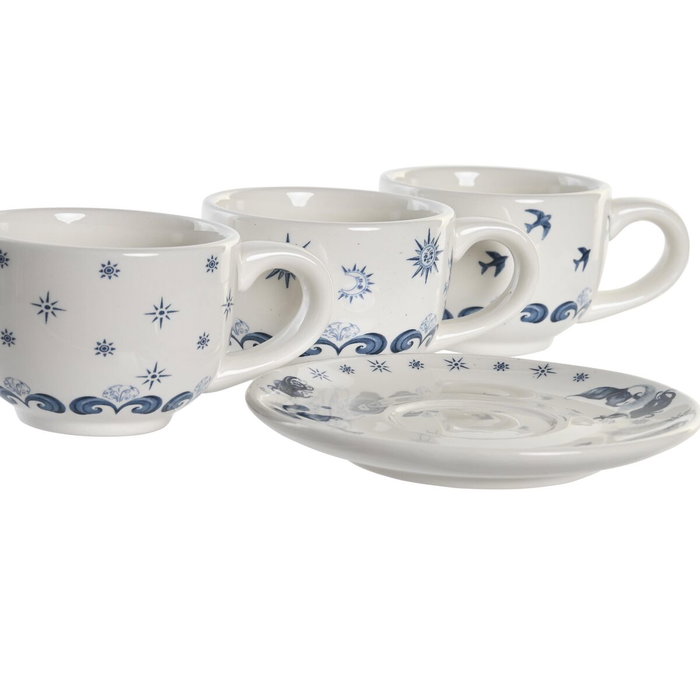 DKD Home Decor Set de Café Stella Maris de 6 Piezas, Azul y Blanco