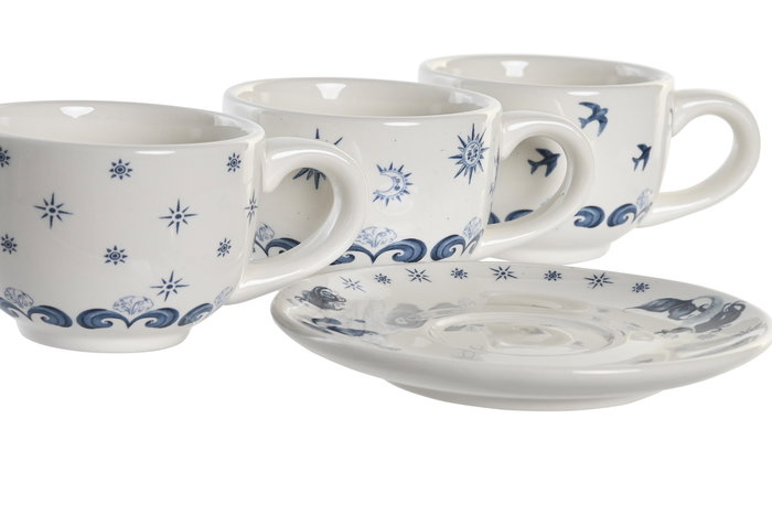 DKD Home Decor Stella maris Cafe Atlantico Azul Blanco 18 x 20 x 20 cm Set de 6