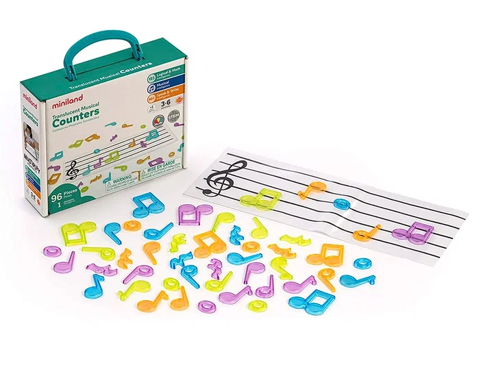 Miniland Juego Didáctico Set de Contadores Translúcidos, 96 Notas Musicales y 1 Pentagrama Transparente Miniland Juego Didáctico Set de Contadores Translúcidos, 96 Notas Musicales y 1 Pentagrama Transparente