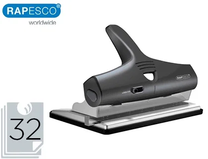 Rapesco Alu 95 Taladro Ajustable para 2, 3 y 4 Taladros con Capacidad para 32 Hojas Negro