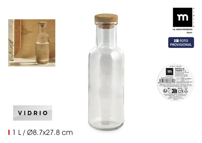 La Mediterran Botella Vidrio Lisa Transparente 1L 8.7 x 8.7 x 27.8 cm (24 Unidades) La Mediterran Botella Vidrio Lisa Transparente 1L 8.7 x 8.7 x 27.8 cm (24 Unidades)