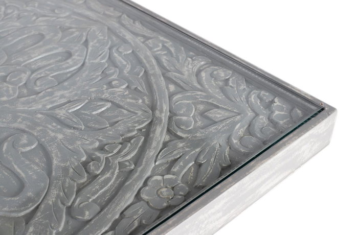 GINER Y COLOMER Mesa de Comedor Rectangular de Madera de Mango con Cristal - Gris y Negro 200x100x76 cm