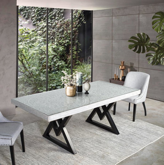 GINER Y COLOMER Mesa de Comedor Rectangular de Madera de Mango con Cristal - Gris y Negro 200x100x76 cm