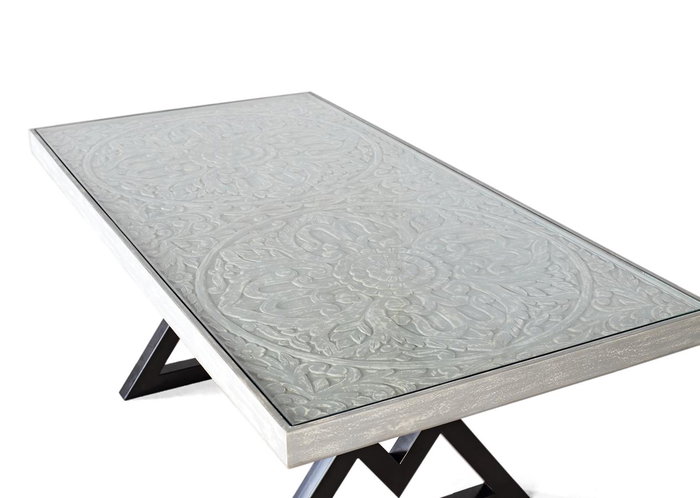 GINER Y COLOMER Mesa de Comedor Rectangular de Madera de Mango con Cristal - Gris y Negro 200x100x76 cm