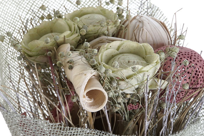 DKD Home Decor Ramo Shabby Blanco Verde Rosa 20 x 65 x 20 cm (9 Unidades)