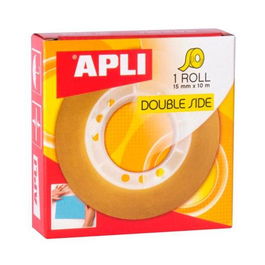 Apli Cinta Adhesiva Transparente Doble Cara 15 mm x 10 m, Pack 20 Unidades
