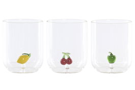 DKD Home Decor Vaso de Borosilicato con Fruta 3D, 380ml, Transparente