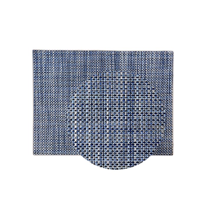 OYV Mantel Individual Tablemat Azul y Gris, 48 x 36 cm, Plástico Trenzado, Fácil Limpieza