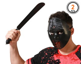 Atosa Set Disfraz Halloween Máscara y Machete Negro para Monstruo o Villano Aterrador