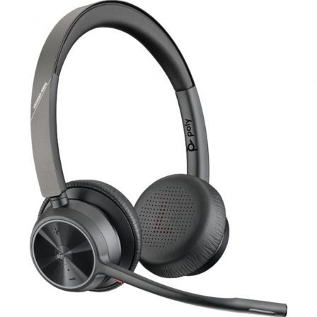 Poly Voyager 4320 Auriculares Inalámbricos para Microsoft Teams con Adaptador BT700, Micrófono Bluetooth, Color Negro, Incluye Soporte de Carga, Referencia 77Z00AA