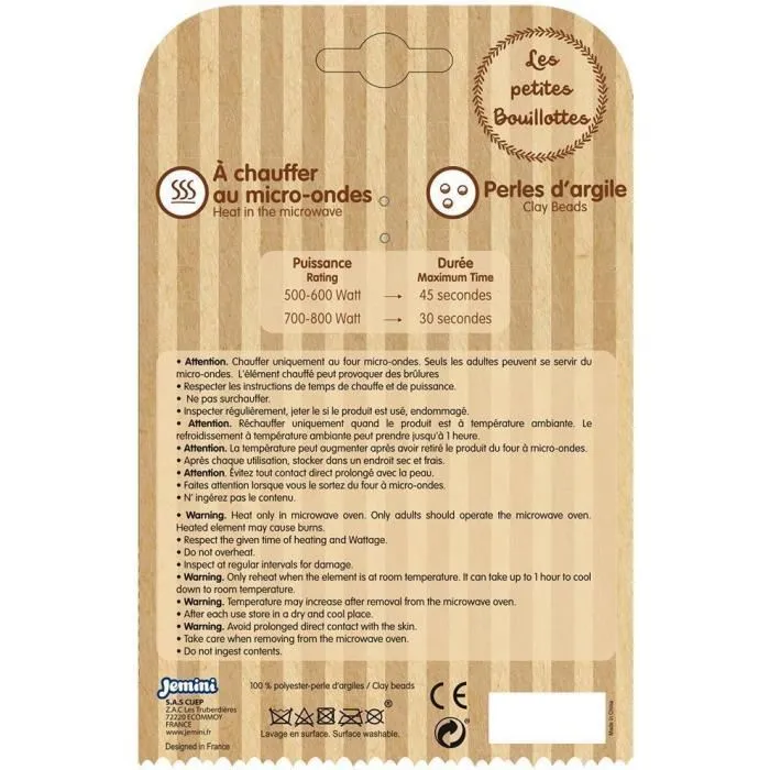 Jemini Botella de Agua Caliente Teddy bear - Microperlas de Arcilla para Microondas, +/- 19 cm