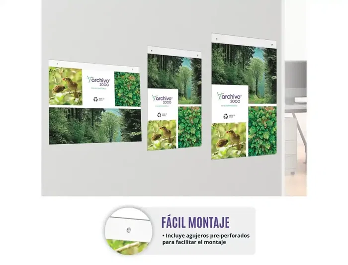 Archivo 2000 Expositor Mural Din A3 Horizontal con Taladros Espesor 2 mm Cristal Transparente 420x325 mm