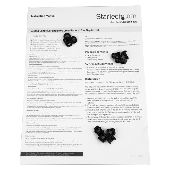 Bandeja Fija para Armario Rack Startech CABSHELFV1U