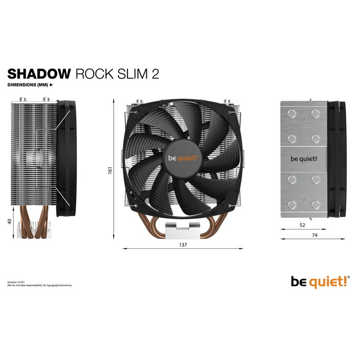 be quiet! Shadow Rock Slim 2 CPU Cooler BK032 Black be quiet! Shadow Rock Slim 2 CPU Cooler BK032 Black