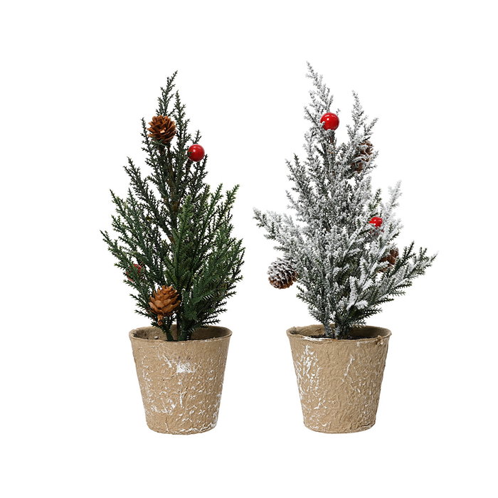 Everlands Mini pino con piñas y frutas, 2 modelos efecto nevado o verde, Ø10 x 28 cm, decoración para interior Everlands Mini pino con piñas y frutas, 2 modelos efecto nevado o verde, Ø10 x 28 cm, decoración para interior