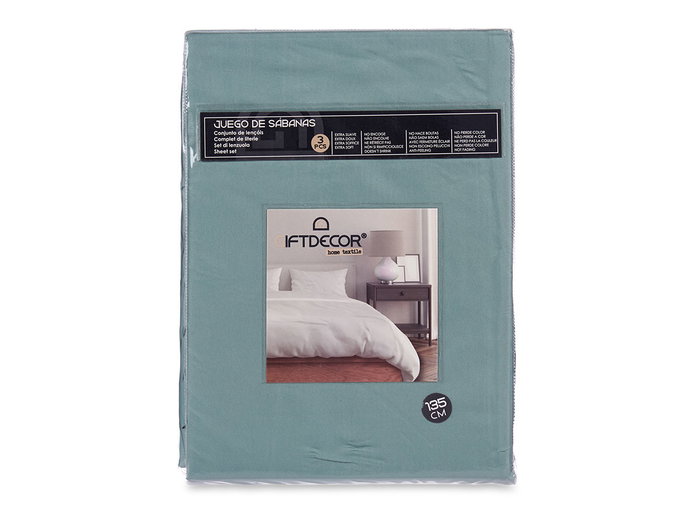 Giftdecor Set 3 Sabanas 135 cm Verde Menta Encimera: 205x245 Cm, Bajera: 135x200 Cm, Almohada: 45x150 Cm (Set de 12)