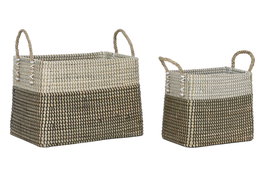 DKD Home Decor Set de 2 Cestas Seagrass Tribal Blanco