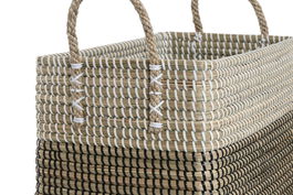 DKD Home Decor Cesta Boho Blanco Negro Natural Seagrass Tribal Set de 2 25 x 44 x 38 cm