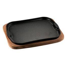 1946 Plato Rectangular Hierro Fundido Esmaltado Con Bandeja Madera 30x22 cm Gourmet Servir