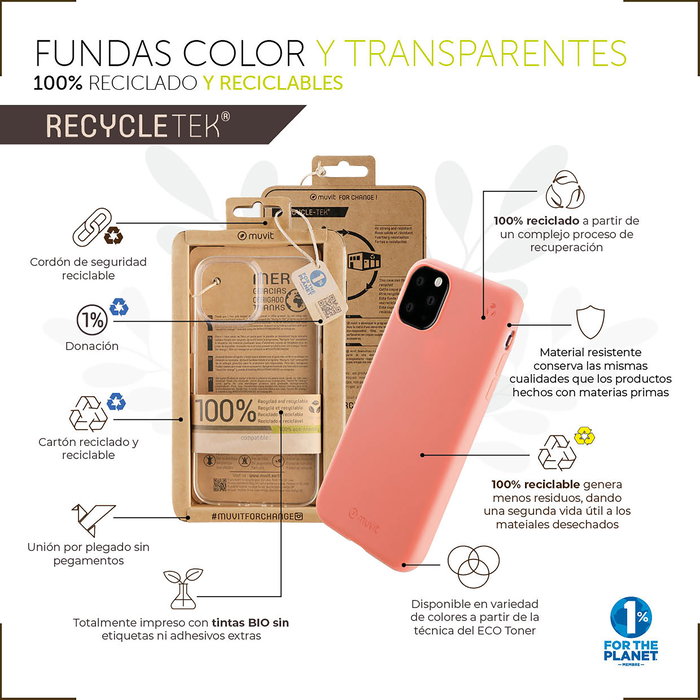 Muvit Funda Recycletek para Apple iPhone 13 - Protección Ecológica y Resistente