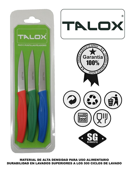 TALOX Pack de 3 Cuchillos Peladores de Acero Inoxidable 90 mm TALOX Pack de 3 Cuchillos Peladores de Acero Inoxidable 90 mm