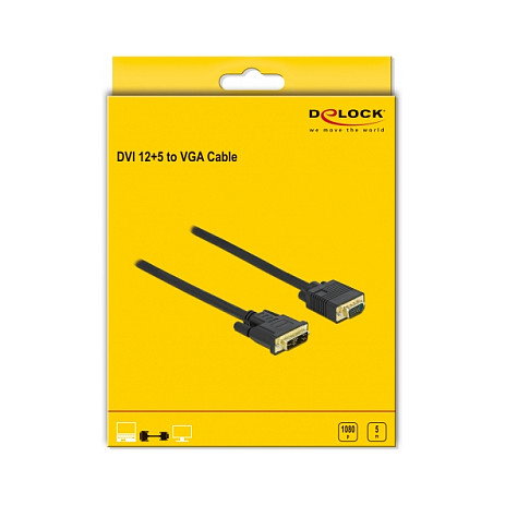 DeLOCK Cable Adaptador DVI 12+5 Macho a VGA Macho 5 m