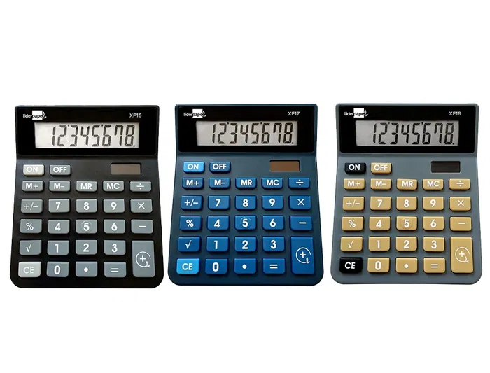 Liderpapel xf19 Calculadora Sobremesa 8 Dígitos Solar y Pilas 127x105x24 mm (Expositor 10 Unidades)