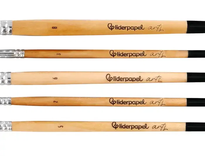 Liderpapel Pinceles de Pelo de Cerda Puntas Surtidas Bolsa 5 Unidades Certificado FSC para Pintura al Óleo Acrílico Gouache