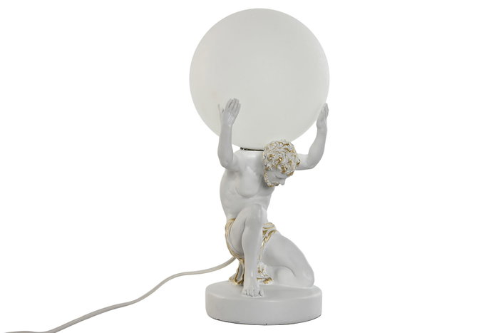 DKD Home Decor Lámpara de sobremesa Atlas Blanco y Dorado