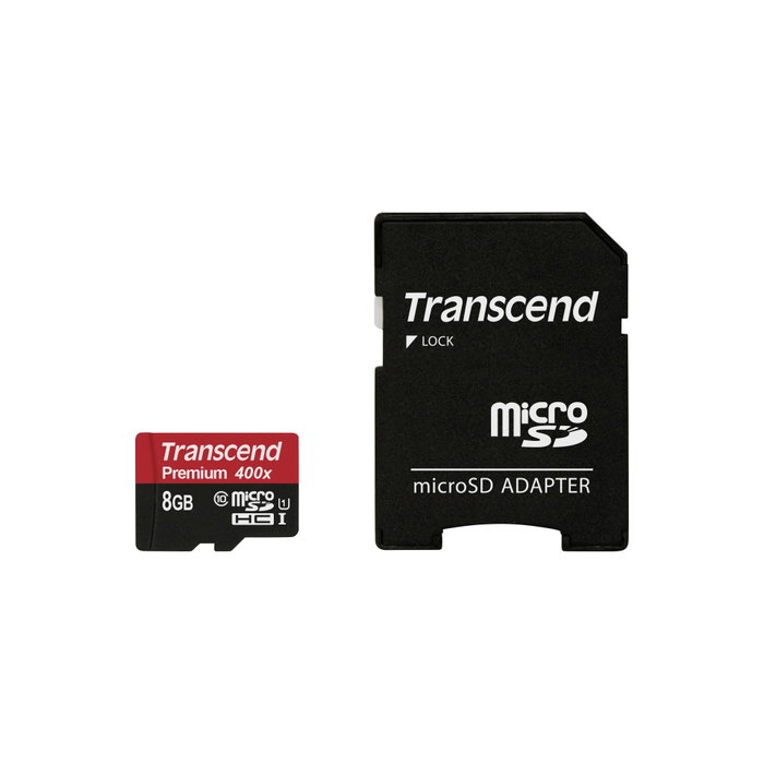 Transcend 8GB microSDHC Tarjeta de Memoria Clase 10 UHS-I (U1), 90 MB/s, Negro/Rojo, con Adaptador SD