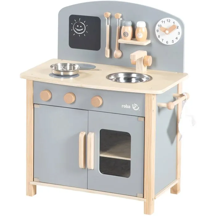 Roba Cocina Infantil de Madera ROBA4005317330631 con Placa, Horno, Fregadero, Accesorios y Reloj - Color Gris/Natural Roba Cocina Infantil de Madera ROBA4005317330631 con Placa, Horno, Fregadero, Accesorios y Reloj - Color Gris/Natural