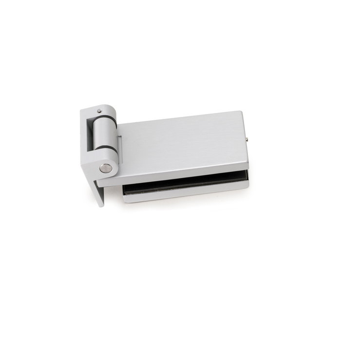 Emuca Bisagra para puerta de cristal con embellecedor, bisagra horizontal con pala de 40mm, para puerta de 8-12mm, aluminio y acero, gris metalizado