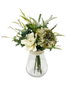 Obouquet Ramo De Flores Artificiales Clara Blanco Y Verde con Hortensia, Magnolia, Eucalipto y Protea | Elegante y Refinado para Cualquier Estancia