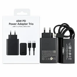 Generico Cargador rápido 65W PD 3 puertos (2 USB-C + 1 USB-A) Negro