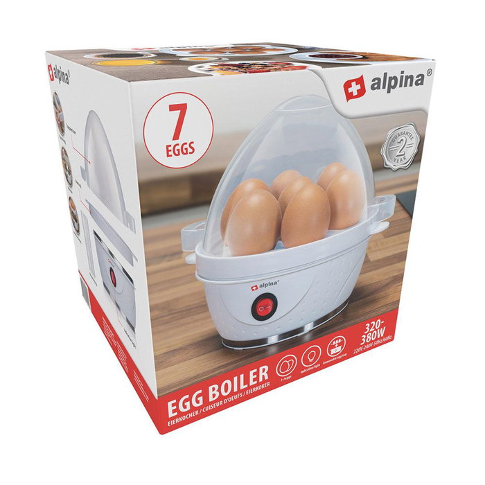 Alpina Cocedor de Huevos 320 - 380 W, Capacidad para 7 Huevos con Bandeja Extraíble, Taza Medidora y Perforador