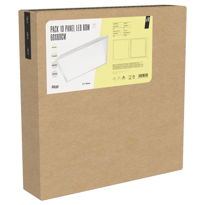 BX3 LIGHT Pack de 10 Paneles LED Modulares 60W 600x600 4000K 5400 Lumenes Sustitución Fluorescente BX3-LPT-6060-60W-W