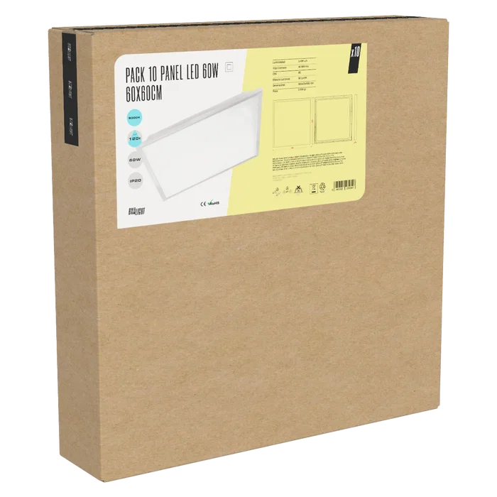 BX3 LIGHT Pack de 10 Paneles LED Modulares 60W 600x600 4000K 5400 Lumenes Sustitución Fluorescente BX3-LPT-6060-60W-W
