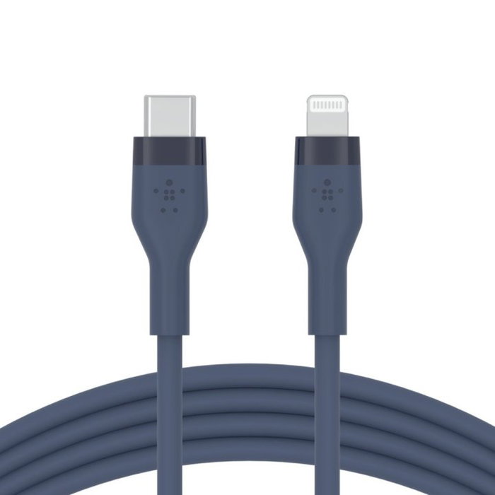 Belkin CAA009BT1MBL Cable USB-C a Lightning de silicona flexible de 1 metro para iPhone/iPad, color azul